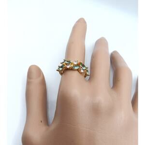 Gold Tone CZ Cluster Ring Size 7 Green Peridot Color Stones Brass